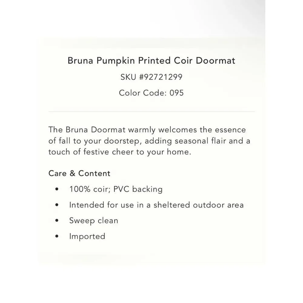 Anthropologie Bruna Autumn Pumpkin Printed Coir Doormat - Multicolor (18”x30”)